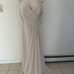 Champagne Bridesmaid Long Dress, Chiffon, Size 12